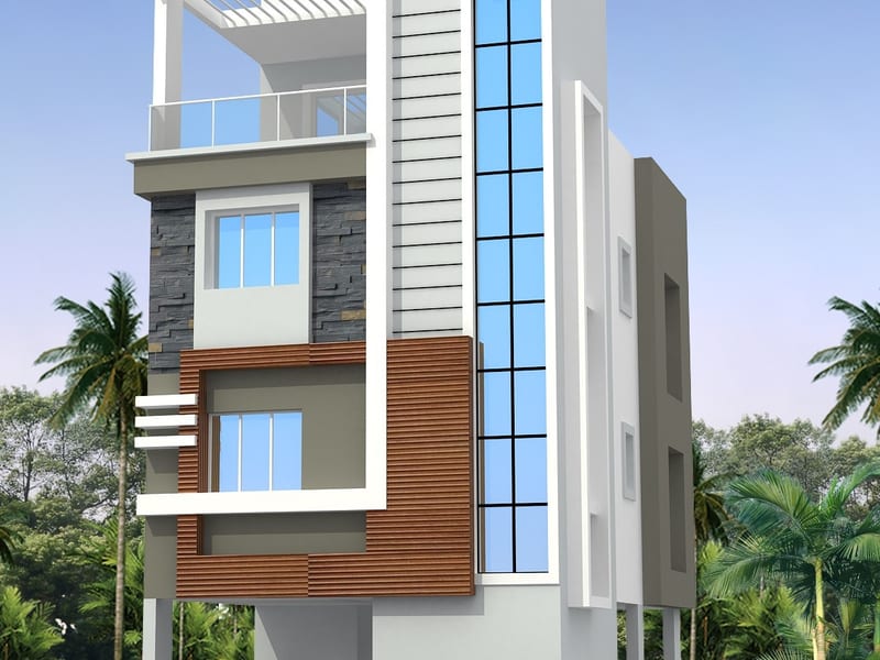 Contemporary Indian bungalow front elevation with clean lines